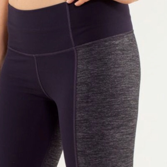 Lululemon Barre Pulse Pant Flare Two Fabrics Block Denim Plum Stretch High Waist - Picture 15 of 16